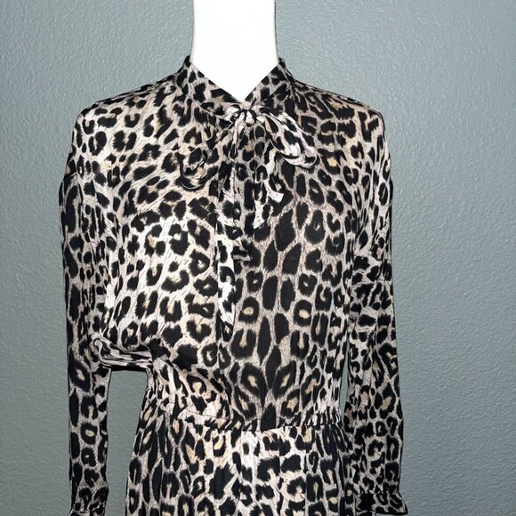 ALLSAINTS Leopard Animal Print Long Sleeve Bow Neck Maxi Dress  EUC  Size Small - Picture 3 of 16
